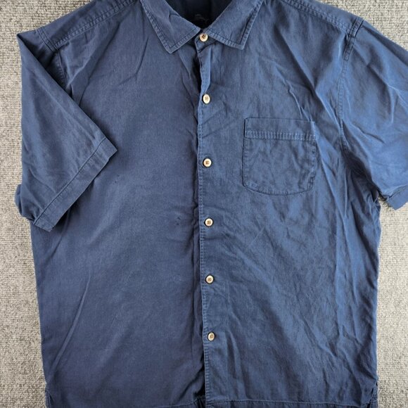 Tommy Bahama Silk Cotton Spandex Button Up Shirt Men Blue Large Stretch Adult LG - Picture 2 of 15